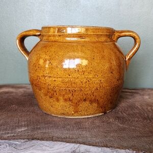 Antique French Confit Style Clay Pot - Handmade - Marigold Color Glaze